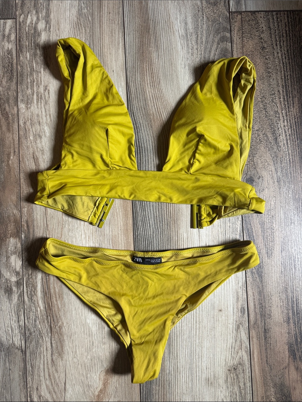 Zara Bright Yellow/Green Bikini Set with V-Neck Top